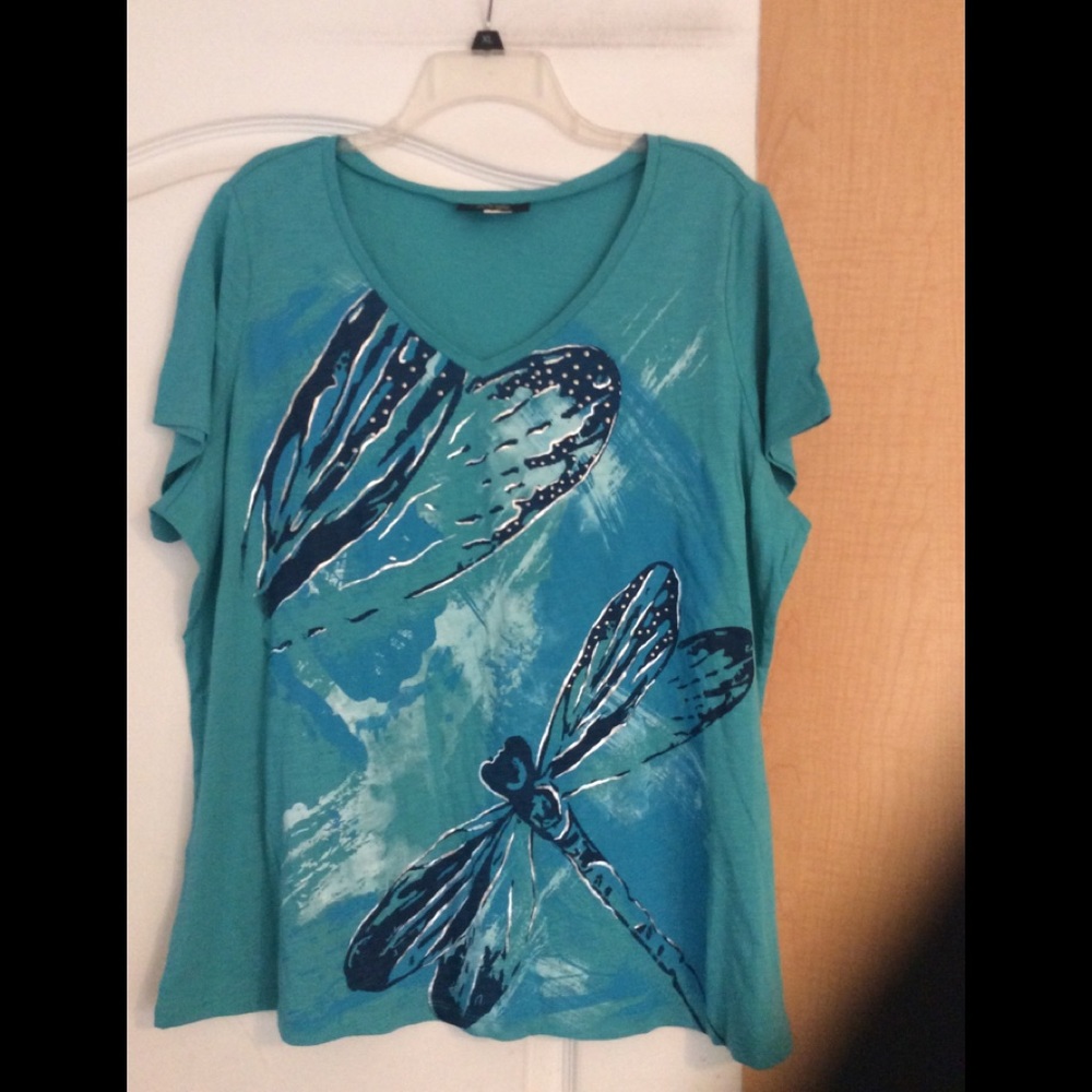 New Teal/Multi/silver printed front women top